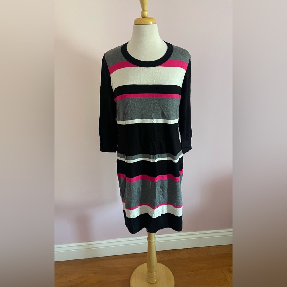 PLANET Elegant Black and Pink Long Sleeve Dress